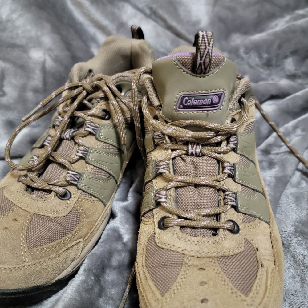 Coleman Hiking Shoes Womens 8.5 Tan Good Alder-W Leather Mesh Low Top Outdoor